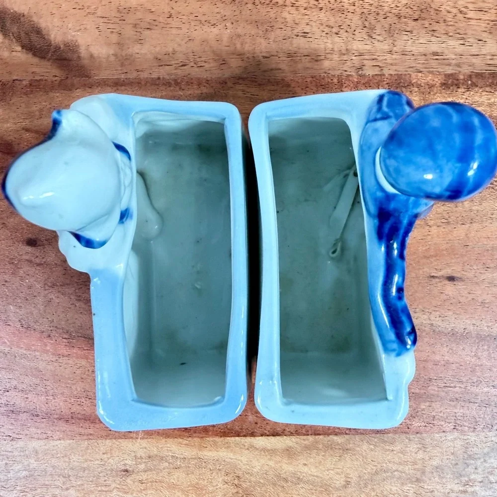 Antique Delft Boy/Girl Figurine Holders/Planters 1920s Blu/Wht Dutch Pair‎ Japan